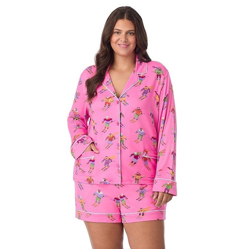 Beauty Sleep Social Pajama Shorts Set Women's XXL pockets Holiday Skiing Bears